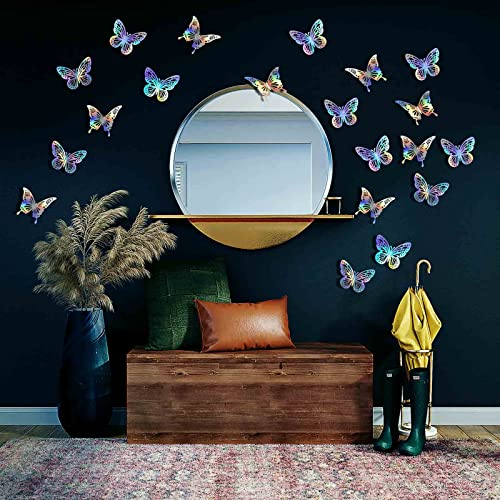 Laser Butterfly Wall Decor, 48Pcs 2 Styles 3 Sizes Butterflies for Birthday Cake Cupcake Toppers, 3D Paper Iridescent Sticker Graduation Grad Cap Decorations Baby Shower Girl Room Nursery Decals