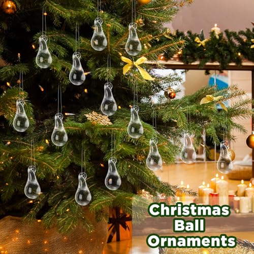 30 Pcs Clear Glass Teardrop Ornaments Christmas in July Crystal Raindrop Hanging Ornaments Crystal Chandelier Drop Pendant Icicles Decorations for Summer Tree Party Supplies (Mini Size)