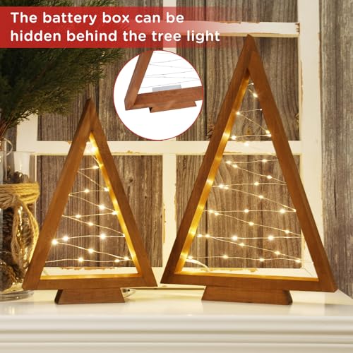 Christmas Decorations-2PCS Light Up Wooden Christmas Tree- Handmade Tabletop Christmas Tree with Light for Farmhouse Home Kitchen Table Mantle Shelf Party Decor