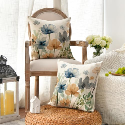 AVOIN colorlife Poppy Chinoiserie Flowers Pillow Covers 18x18 Inch Set of 2