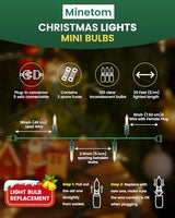 Minetom Clear Christmas String Lights 100 Count 20 Feet Incandescent Bulb Mini Lights for Indoor Xmas Tree Garland Birthday Wedding Party Festival Decoration, Green Wire