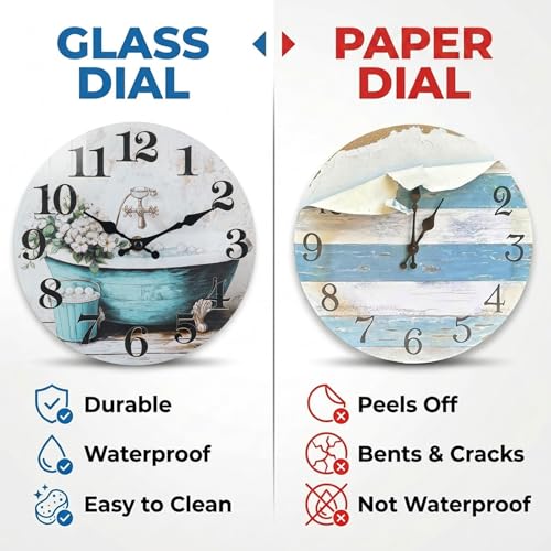 Bathroom Wall Clock,Rustic Style Waterproof Glass Shower Clock Wall Clock for Bathroom Pool Decor (8 Inch,Blue)