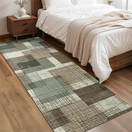 Washable 2x6 Runner Rug for Hallway Kitchen Bedroom, Green