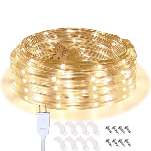 LED Rope Lights, 16.4ft Waterproof Connectable Strip Lighting, 3000K Soft White, Indoor Outdoor Mood Lighting for Home Christmas Holiday Garden Patio Party Decoration