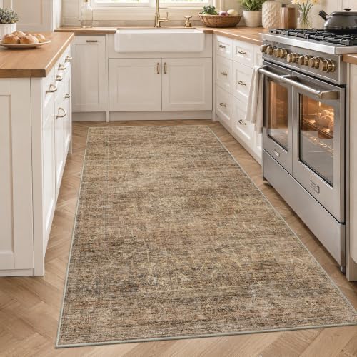 FMFUNCTEX 3x5 Washable Terracotta Vintage Distressed Area Rug Entryway