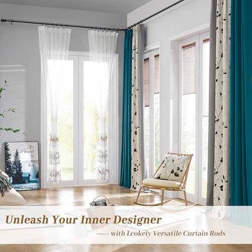 Corner Curtain Rod for Windows 30 to 136 Inches, L-shaped Curved Heavy Duty Corner Window Curtain Rods, Adjustable Renter Friendly 1 Inch Black Drapery Rods for Bedroom Living Room
