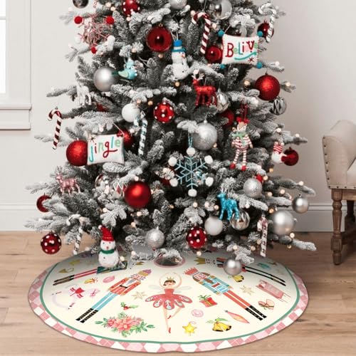Nutcracker Tree Skirt 36in, Pink Nutcracker Christmas Decor, Nutcracker Tree Ornament Ballet for Christmas Tree, Nutcracker Christmas Decorations for New Year Holiday Party