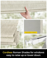 UNISHADES No Tools No Drill Cordless Roman Shades for Indoor Windows 100% Blackout, for Window Size 35" W × 64" H Beige
