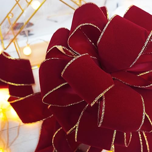 Red Wine Velvet Christmas Tree Topper Bow 11" with 4 Ribbon Streamers x 3 Yards Long Each for Holidy Elegant Fancy Home Décor Indoor