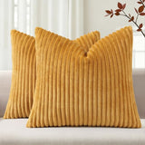 Simmore Fall Soft Mustard Yellow Flannel Throw Pillow Covers 22X22 Set of 2