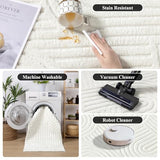 SHACOS Soft Cozy Fluffy Arch Pattern High Low Pile Area Rugs 8'x10' Large Non Slip Washable Modern Geometric Rug Scandinavian Minimalist Carpet for Living Room Bedroom Dining Room, Cream White