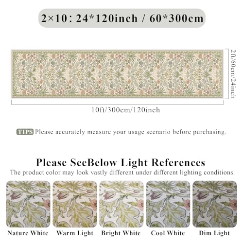 2x10 Floral Runner Rug for Hallways: Non-Slip Machine Washable Long Rugs Boho Soft Rugs for Kitchen,Laundry,Bedroom,Bathroom - Botanical Low Pile Indoor Carpet Runners with Rubber Backing 2x10 Beige