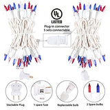 4th of July Decoration Patriotic Mini Lights - 100 Count 20 Feet Red White Blue Incandescent Bulb Waterproof String Lights Plug in for Indoor Outdoor Christmas Party Patio Independence Day Decoration