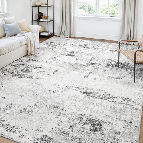 5x7 Area Rugs for Living Room Large Washable Abstract Rug White Grey Black