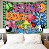 F-FUN SOUL Peace Love and Happiness Tapestry, 60x40inches Soft Flannel, 70s Theme Party Tapestries Hippie Aesthetic Tapestry Wall Hanging for Bedroom Living Room Decor GTZYFS915