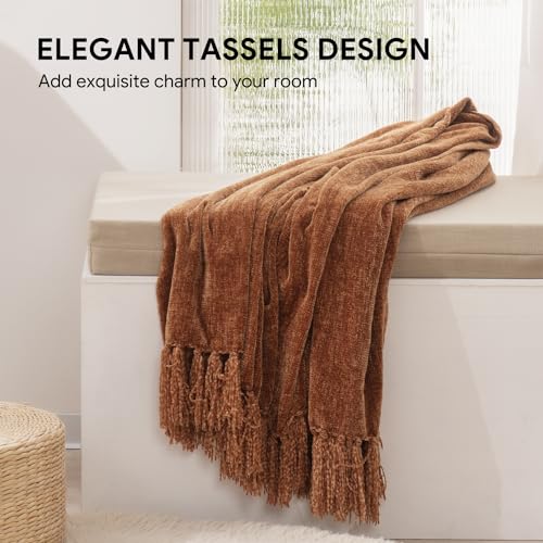 RECYCO Chenille Throw Blanket for Couch, 60"x80", Rust