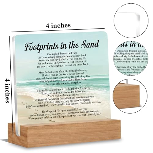 Christian Religious Gifts for Friends Coworkers, Footprints in the Sand Office Acrylic Desk Decor, Motivational Gifts for Women Men Besties