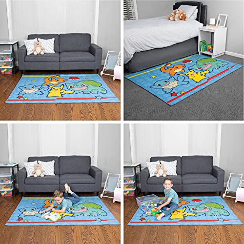 Pokémon Kids Room Blue Non Slip Area Rug, 69 in x 52 in, (Officially Licensed Product) by Franco