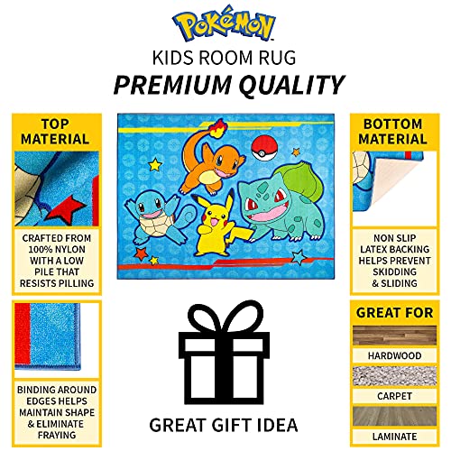 Pokémon Kids Room Blue Non Slip Area Rug, 69 in x 52 in, (Officially Licensed Product) by Franco