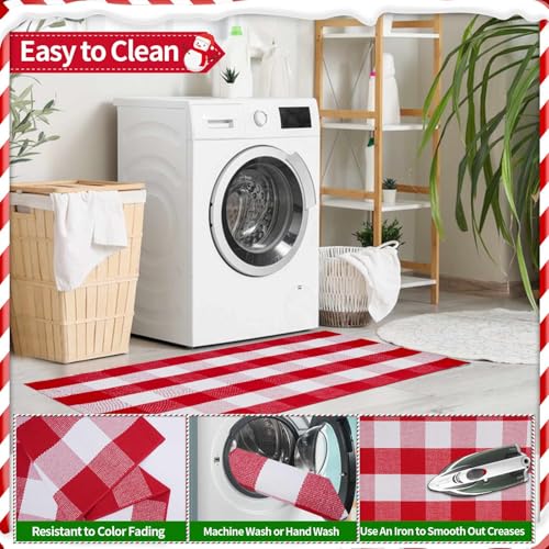Christmas Red and White Plaid Rug 27.5 x 43 Inches, Hand-Woven Indoor/Outdoor Layered Cotton Blend Buffalo Plaid Rug, Washable Front Door Mat, Perfect for Porch, Living Room, Entryway