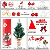 BSTCRAFT Mini Christmas Tree, 22 inches, Green, Artificial Tree with Lights, Santa Christmas Hat, Mini Christmas Ornaments for Tabletop Decorations
