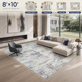 DMOYEST 8x10 Area Rug for Living Room, Washable & Non Slip Large Indoor Carpet, Kid & Pet Friendly Soft Thin Low Pile Abstract Rug for Bedroom and Office - Grey Blue