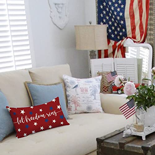 4th of July Pillow Covers 12x20 Stars Let Freedom Ring Patriotic 4th of July Memorial Day Independence Day Lumbar Throw Pillow Cover Decorations for Sofa Home Decor