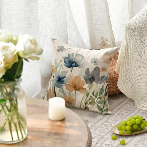AVOIN colorlife Poppy Chinoiserie Flowers Pillow Covers 18x18 Inch Set of 2