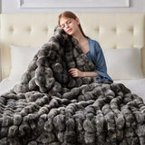Anysay Faux Fur Throw Blanket, 1000GSM Fluffy Soft Bubble Blanket for Couch Bed, Cozy Plush Warm and Thick Blanket, Fuzzy Rabbit Throw for Living Room Bedroom 50''*60'' Tie-dye Grey