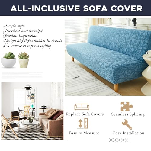Stretch Armless Futon Sofa Cover- Futon Slipcover Full Queen Size Futon Couch Cover, Furniture Protector with Elastic Bottom, Washable, Polyester Spandex Jacquard Fabric (Orange, Medium(61"-73"))