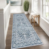 Vintage Washable Kitchen Runner 3x8 Washable 8 ft Blue White Runners