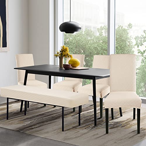 SearchI Dining Bench Cover, Stretch Washable Long Bench Seat Covers, Rectangle Dining Table Bench Slipover for Dining Room, Living Room, Kitchen(Beige)