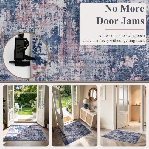 Sasttie 2x8 Runner Rug, Modern Abstract Hallway Carpet, Pink & Blue