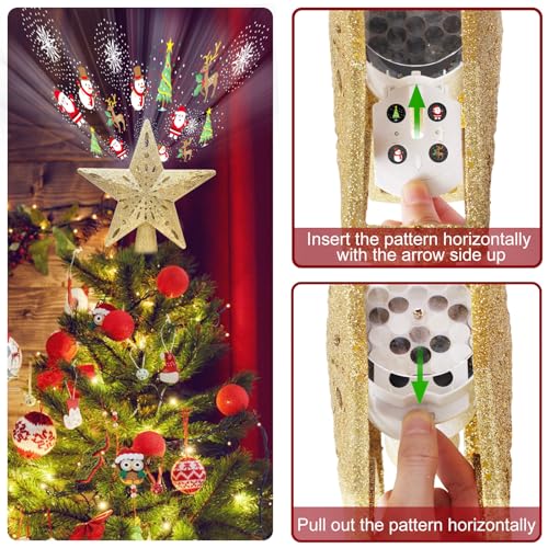 Wninbu Christmas Tree Topper Star Lighted with 6 Projection Modes,Christmas Star Tree Topper Projector Built-in LED Rotating Lights,3D Glitter Dynamic Projector Party Christmas Decorations (Gold)