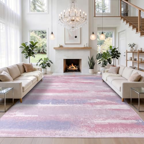 9x12 Area Rugs for Living Room, Pink Modern Abstract Rugs
