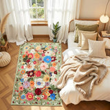 Green Floral Area Rug 3x5 for Bedroom Entryway