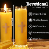 Pure Beeswax Prayer Candles - 7 Day Devotional Candles in Glass with 100 Hours Long Burn Time, Honey Fragrance Religious Candles Catholic for Memorials, Vigil, Church