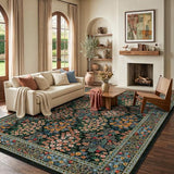 6x9 Area Rugs, Washable Floral Area Rugs for Living Room, Indoor Area Rug for Bedroom, Dining Room, Low Pile Non-Slip Non Shedding Rug(Black Floral)