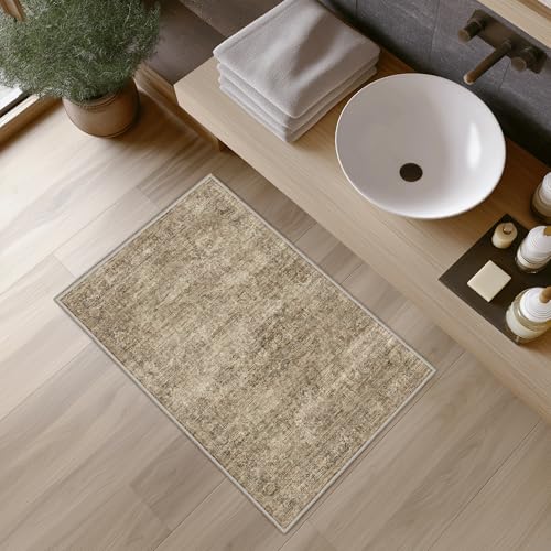 FMFUNCTEX 2x3 Washable Brown Vintage Distressed Oriental Retro Entryway Rug