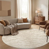 Area Rugs Round 8ft Washable Abstract Carpet Beige Brown