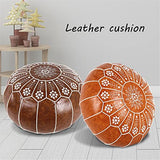 PU Leather Pouf Embroider Craft Ottoman Footstool Mediterranean Home Decor Artificial Leather Unstuffed Cushion(E)