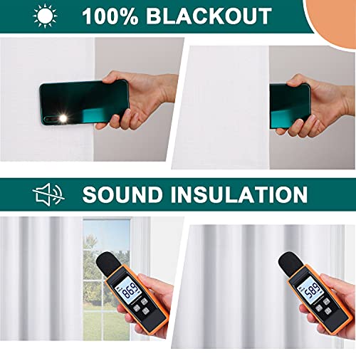 Diraysid 100% Blackout Curtains White Linen Curtains for Bedroom Grommet Thermal Insulated Room Darkening Drapes (2 Panels, W52 x L63 Inch)