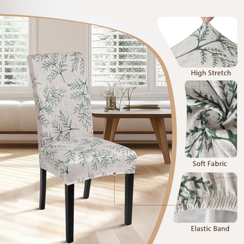 SearchI Printed Dining Room Chair Covers Set of 4, Stretch Kitchen Chair Covers Washable Parsons Chair Slipcover Removable Dining Chair Protectors for Hotel,Ceremony(Fern Leaves)
