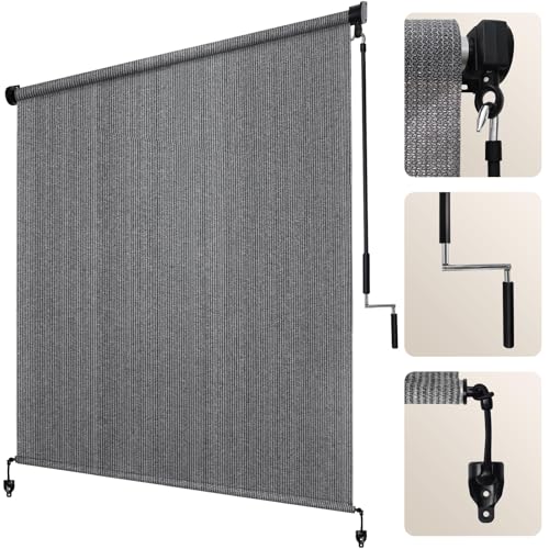 Artpuch Patio Shades Roll Up Outdoor Roller Shade (7'Wx8'H), Cordless Exterior Roller Blinds Cloth for Porch Pergola Gazebo, Gray