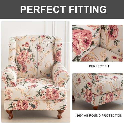 Eco-Ancheng Chair Covers Wingback Chair Slipcover 2-Piece Stretch Wing Chair Slipcovers Wingback Armchair Covers for Wingback Chairs with Elastic Bottom Non-Slip Furniture Protector for Living Room,38