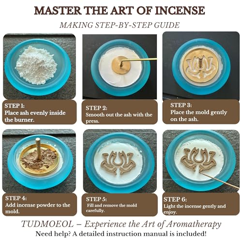 Powder Incense Burner Kit with Brass Censer, Incense Ash Tools and Mold Press Set, Complete Gift Box for Meditation, Yoga and Home Relaxation