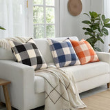 decorUhome Fall Buffalo Plaid Check Throw Pillow Covers 18x18 Set of 2 Outdoor Linen Decorative Farmhouse Gingham Coastal Pillow Covers with Stitched Edge for Bed Couch Sofa, Navy Blue and White