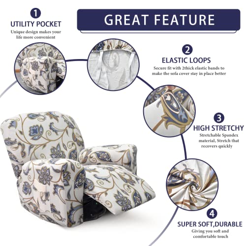 Iauddy Recliner Slipcover-Stretch Soft Slip Reclining Chair Slipcovers 4 -Pieces Furniture Protector for Recliner with Pocket Fitted Sofa Couch Cover Lazy Boy Chair Cover