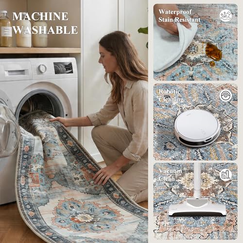Washable Runner Rug 2x6 - Hallway Runner Rug Kitchen Rugs and Mats Non Skid Washable Waterproof Carpet Runner for Living Room Bedroom Bathroom (Blue, 2X6)