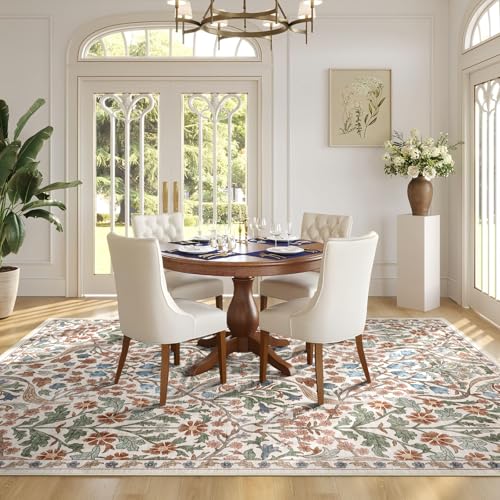 5x8 Washable Area Rug Cream Boho Floral for Living Room Bedroom Nursery